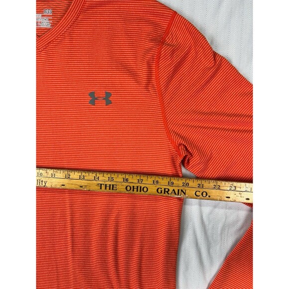 Under Armour ColdGear Fitted Long Sleeve Shirt Mens Large Orange Strip V Neck - Picture 8 of 8